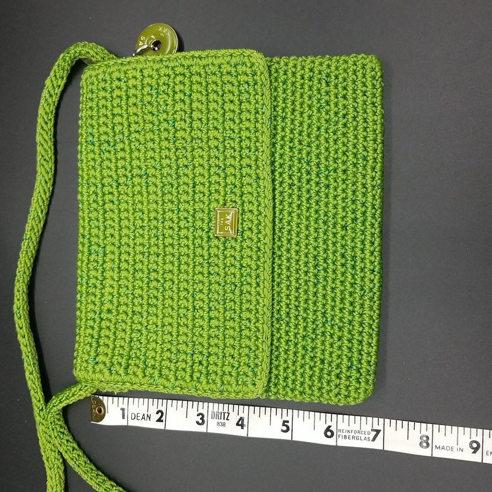 The Sak Crochet Lime Green with Green Sparkle Square Zipper Crossbody Bag - Picture 10 of 14